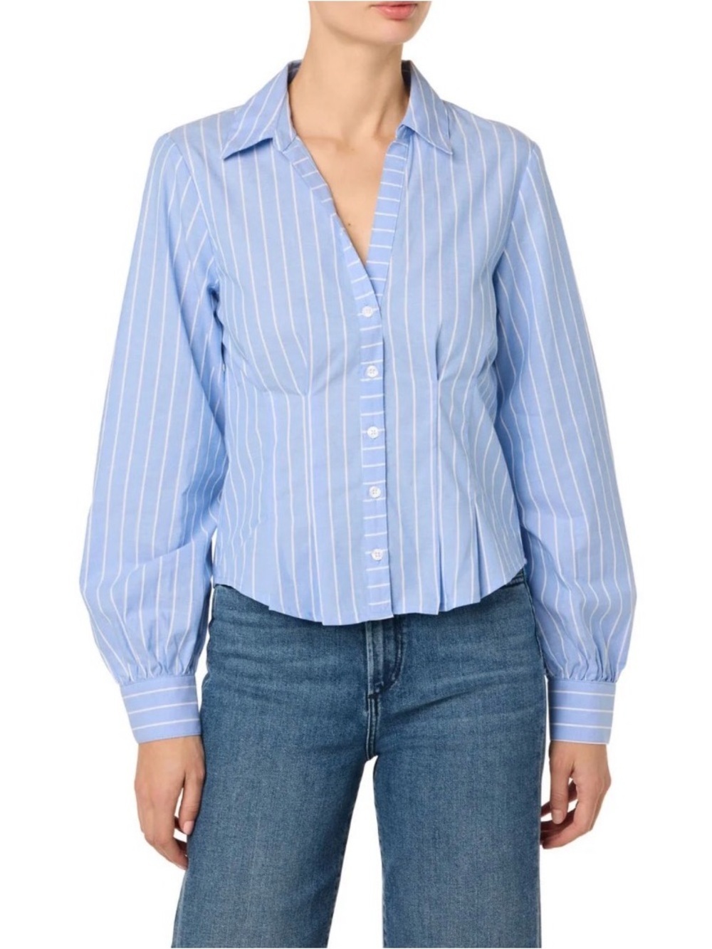 Joe’s Jeans Blue & White Striped Pleated Button Front Shirt XS